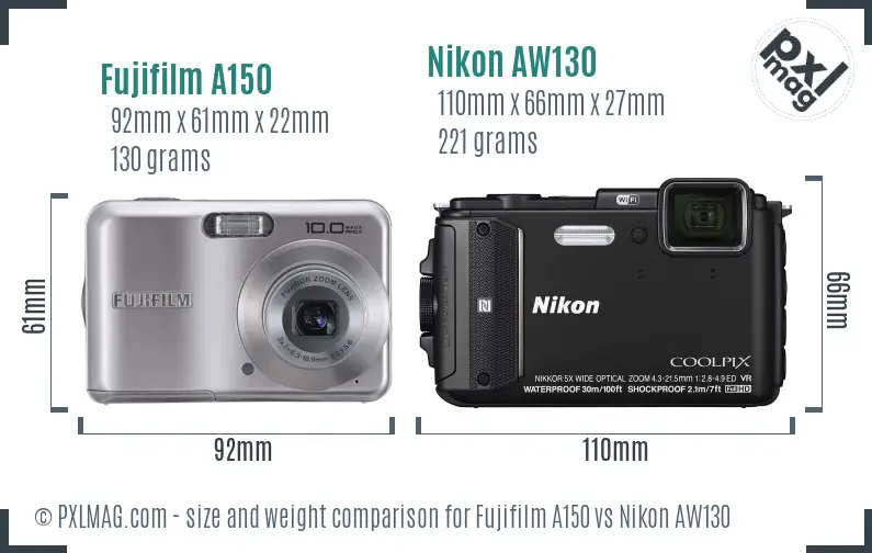 Fujifilm A150 vs Nikon AW130 size comparison Fujifilm A150 vs Nikon AW130 size comparison