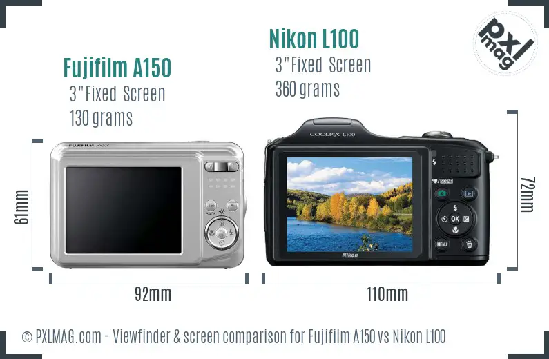Fujifilm A150 vs Nikon L100 Screen and Viewfinder comparison