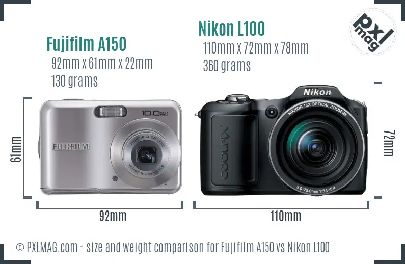 Fujifilm A150 vs Nikon L100 size comparison