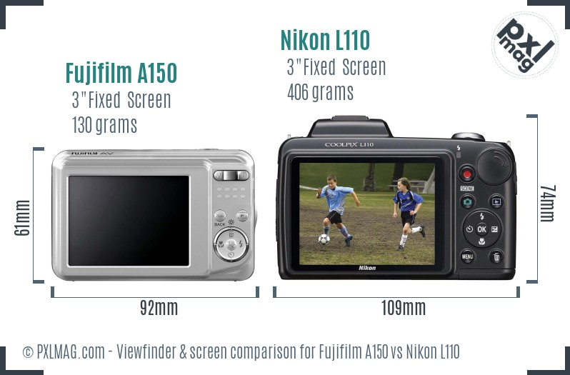 Fujifilm A150 vs Nikon L110 Screen and Viewfinder comparison