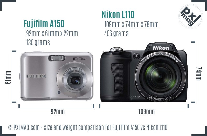 Fujifilm A150 vs Nikon L110 size comparison Fujifilm A150 vs Nikon L110 size comparison