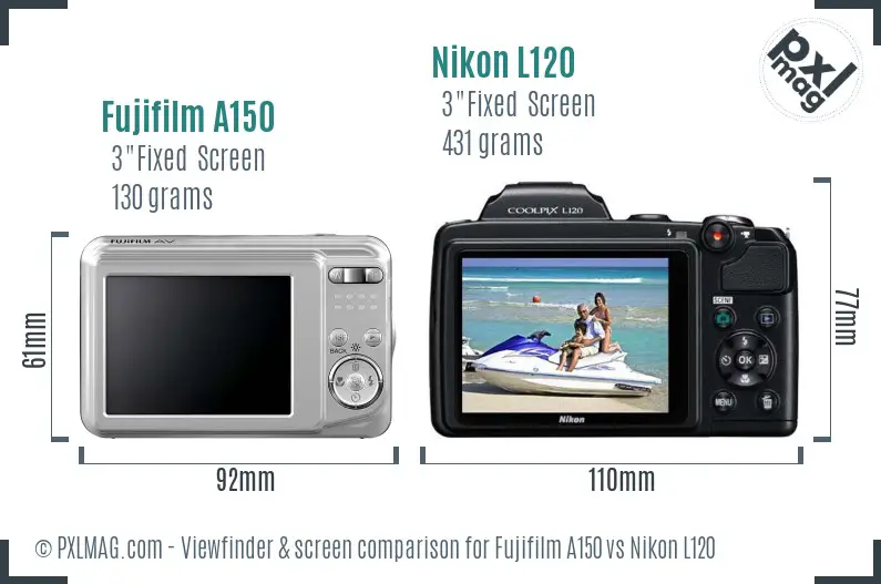 Fujifilm A150 vs Nikon L120 Screen and Viewfinder comparison