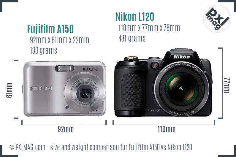 Fujifilm A150 vs Nikon L120 size comparison