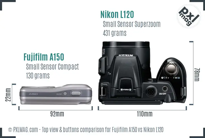 Fujifilm A150 vs Nikon L120 top view buttons comparison