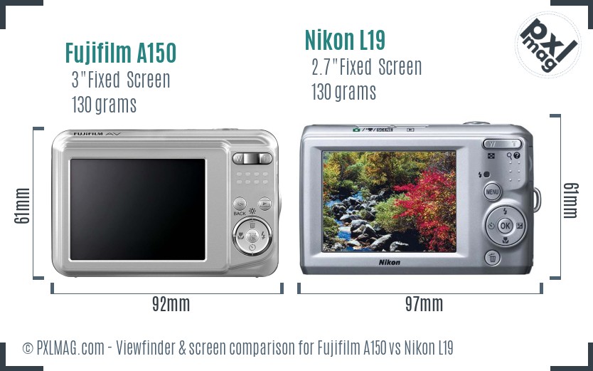 Fujifilm A150 vs Nikon L19 Screen and Viewfinder comparison
