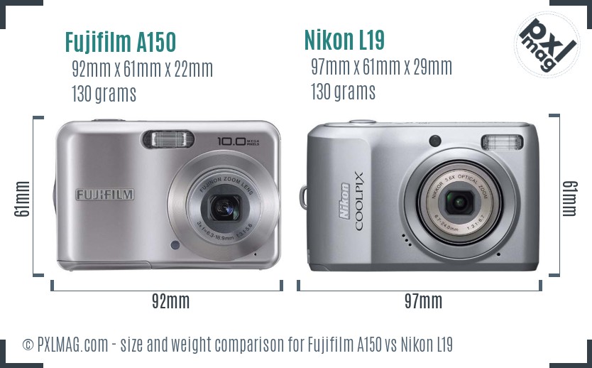 Fujifilm A150 vs Nikon L19 size comparison