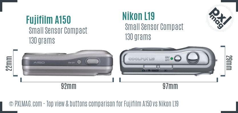 Fujifilm A150 vs Nikon L19 top view buttons comparison