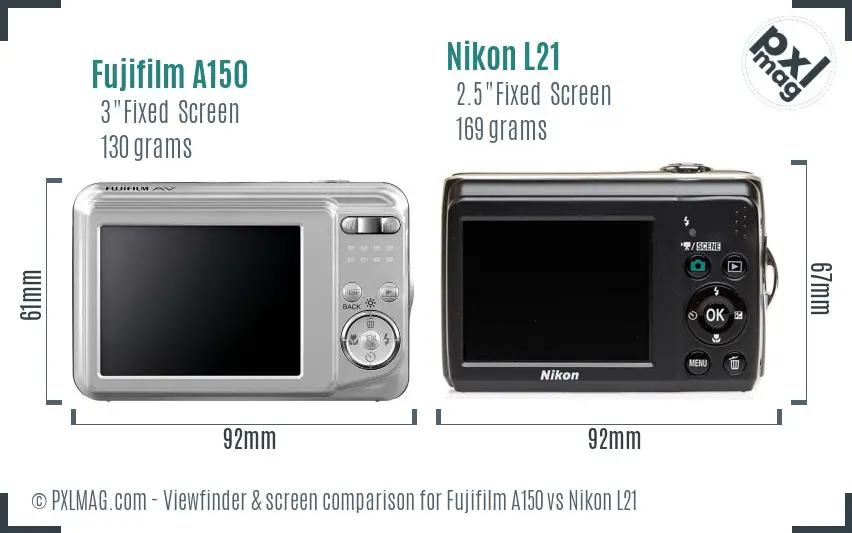 Fujifilm A150 vs Nikon L21 Screen and Viewfinder comparison