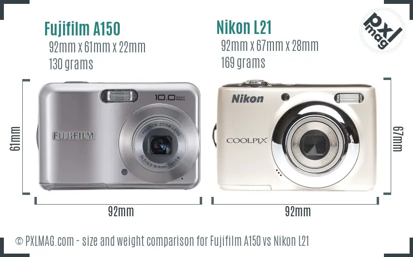 Fujifilm A150 vs Nikon L21 size comparison