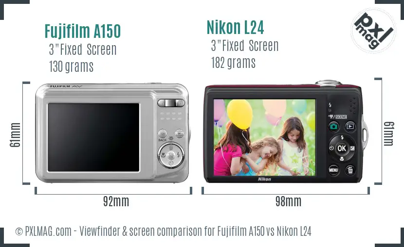 Fujifilm A150 vs Nikon L24 Screen and Viewfinder comparison