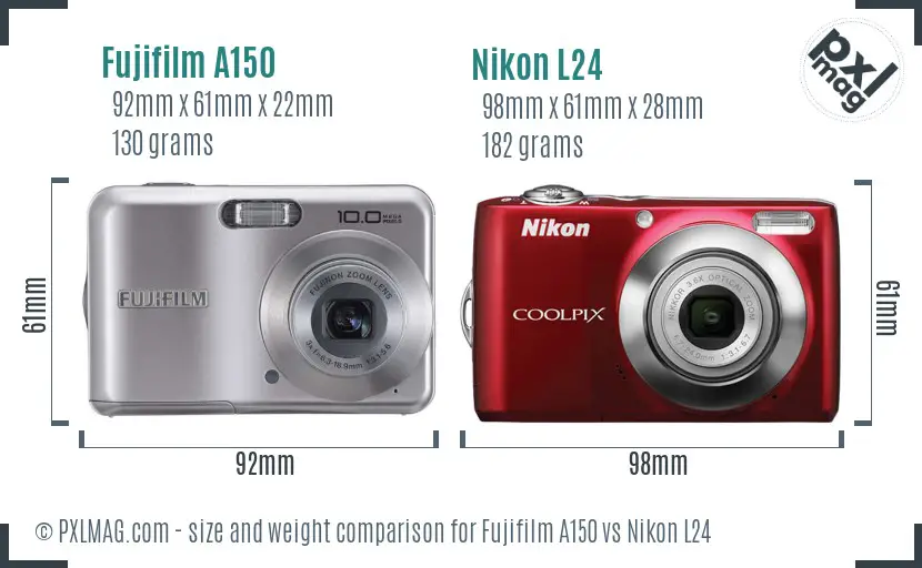 Fujifilm A150 vs Nikon L24 size comparison