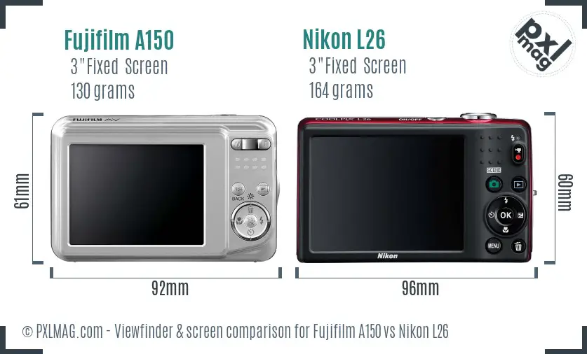 Fujifilm A150 vs Nikon L26 Screen and Viewfinder comparison