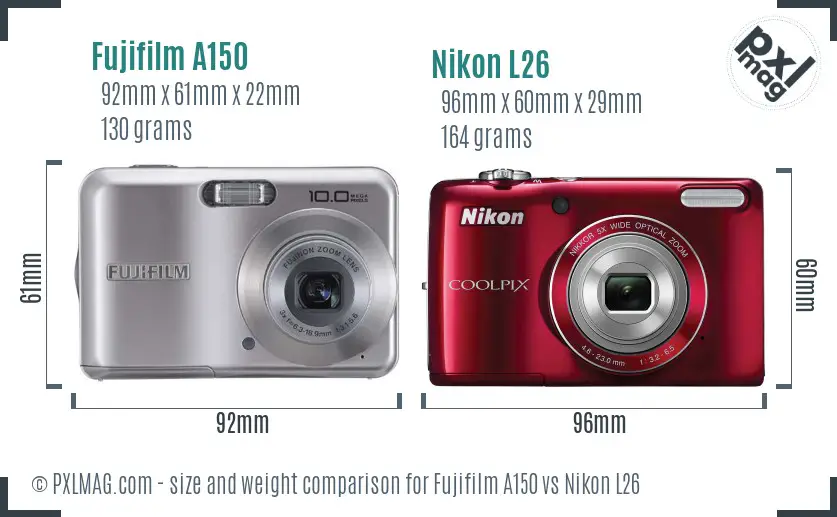 Fujifilm A150 vs Nikon L26 size comparison