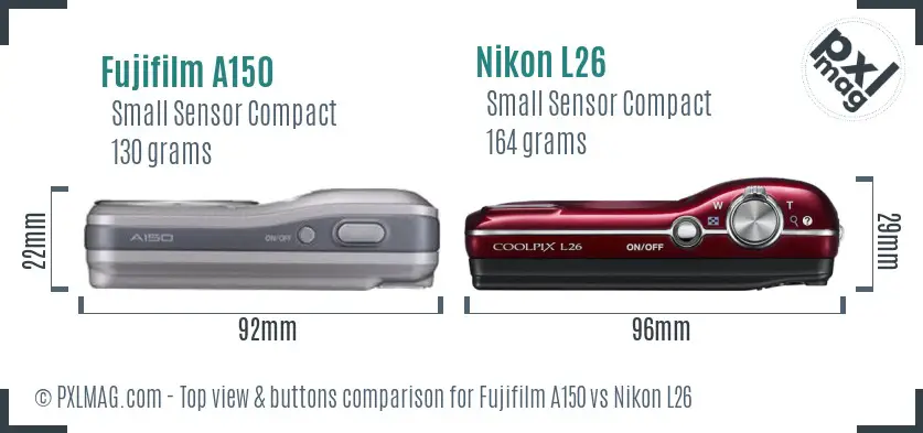 Fujifilm A150 vs Nikon L26 top view buttons comparison