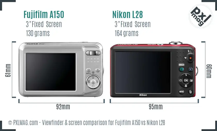 Fujifilm A150 vs Nikon L28 Screen and Viewfinder comparison