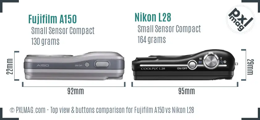 Fujifilm A150 vs Nikon L28 top view buttons comparison