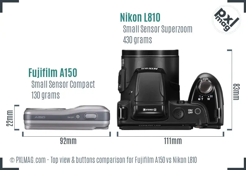 Fujifilm A150 vs Nikon L810 top view buttons comparison