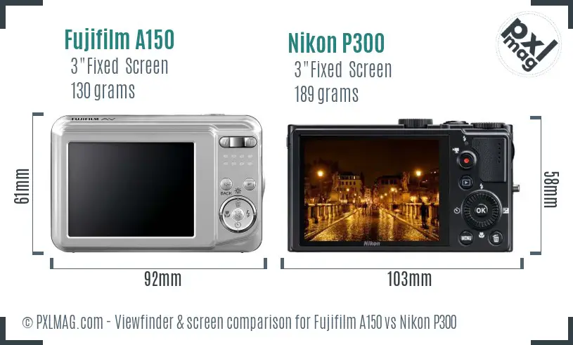 Fujifilm A150 vs Nikon P300 Screen and Viewfinder comparison