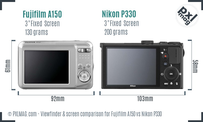 Fujifilm A150 vs Nikon P330 Screen and Viewfinder comparison