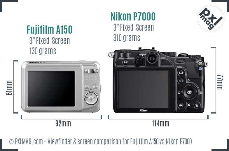 Fujifilm A150 vs Nikon P7000 Screen and Viewfinder comparison