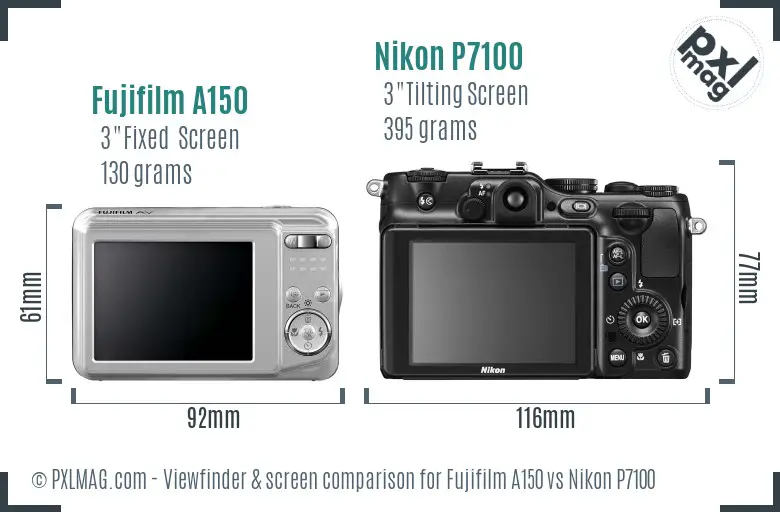 Fujifilm A150 vs Nikon P7100 Screen and Viewfinder comparison