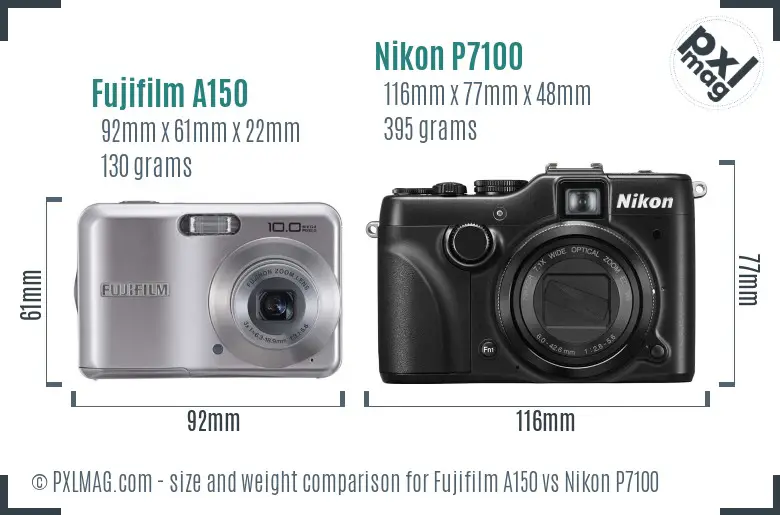 Fujifilm A150 vs Nikon P7100 size comparison