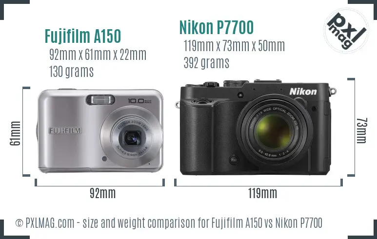 Fujifilm A150 vs Nikon P7700 size comparison