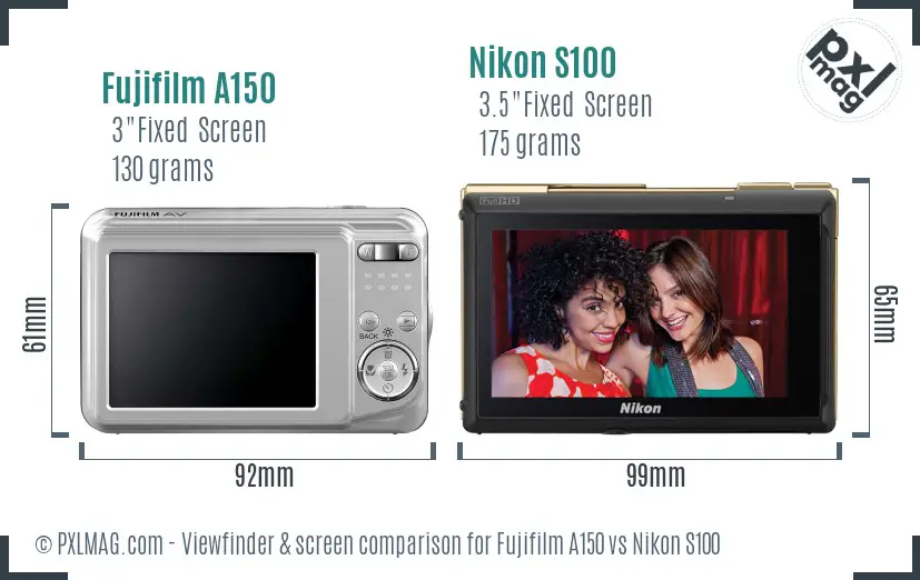 Fujifilm A150 vs Nikon S100 Screen and Viewfinder comparison