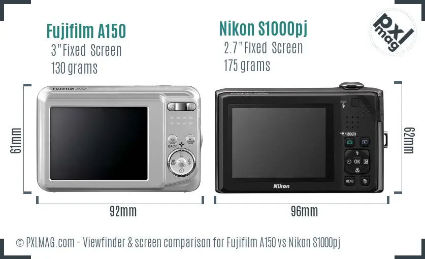 Fujifilm A150 vs Nikon S1000pj Screen and Viewfinder comparison Fujifilm A150 vs Nikon S1000pj Screen and Viewfinder comparison