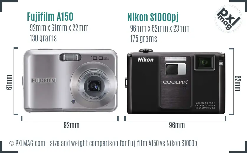 Fujifilm A150 vs Nikon S1000pj size comparison Fujifilm A150 vs Nikon S1000pj size comparison