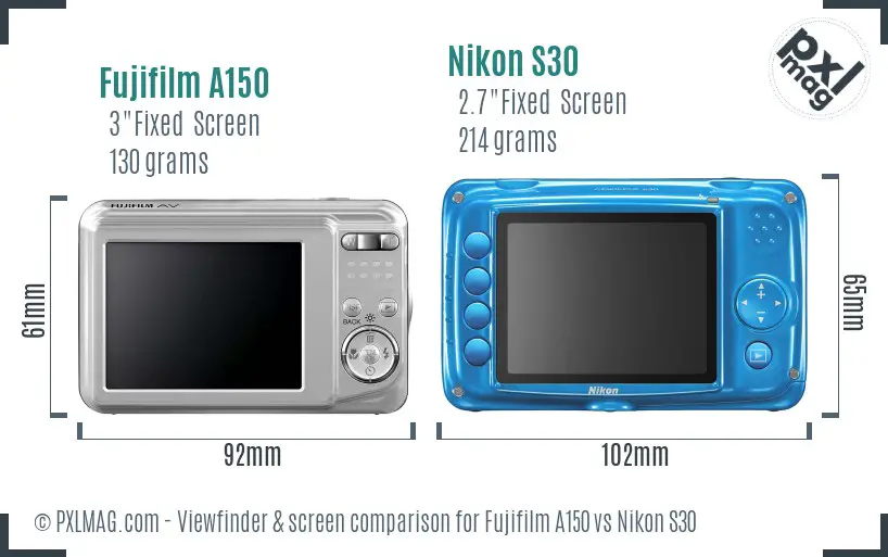 Fujifilm A150 vs Nikon S30 Screen and Viewfinder comparison