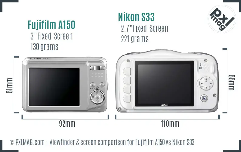 Fujifilm A150 vs Nikon S33 Screen and Viewfinder comparison