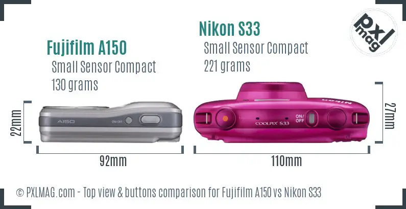 Fujifilm A150 vs Nikon S33 top view buttons comparison
