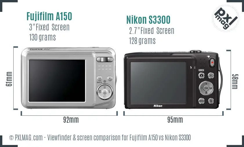 Fujifilm A150 vs Nikon S3300 Screen and Viewfinder comparison