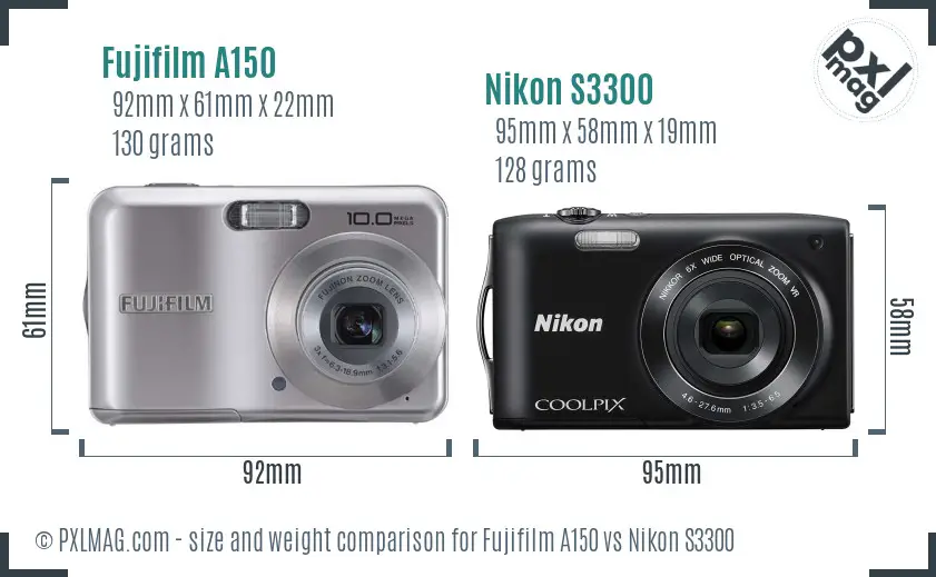 Fujifilm A150 vs Nikon S3300 size comparison