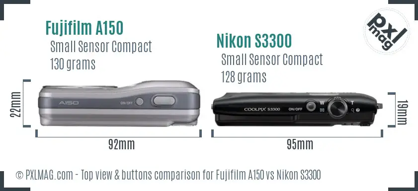 Fujifilm A150 vs Nikon S3300 top view buttons comparison