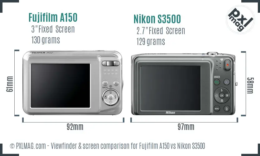 Fujifilm A150 vs Nikon S3500 Screen and Viewfinder comparison