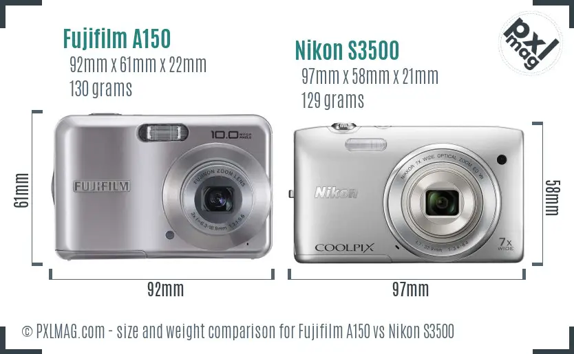 Fujifilm A150 vs Nikon S3500 size comparison