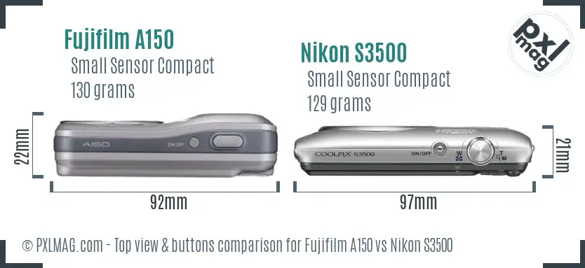 Fujifilm A150 vs Nikon S3500 top view buttons comparison