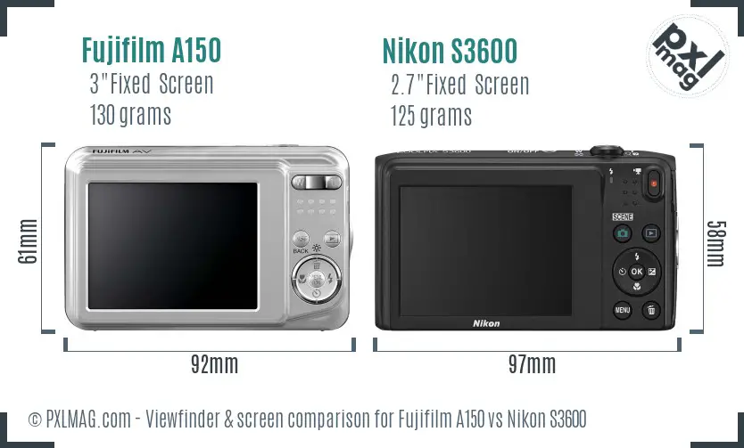Fujifilm A150 vs Nikon S3600 Screen and Viewfinder comparison