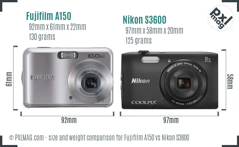 Fujifilm A150 vs Nikon S3600 size comparison