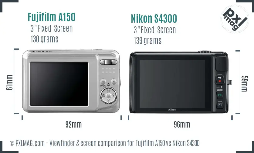 Fujifilm A150 vs Nikon S4300 Screen and Viewfinder comparison