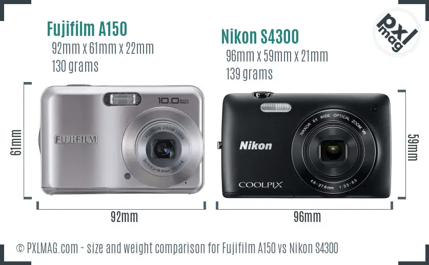 Fujifilm A150 vs Nikon S4300 size comparison