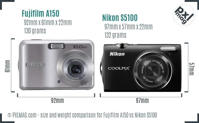 Fujifilm A150 vs Nikon S5100 size comparison Fujifilm A150 vs Nikon S5100 size comparison