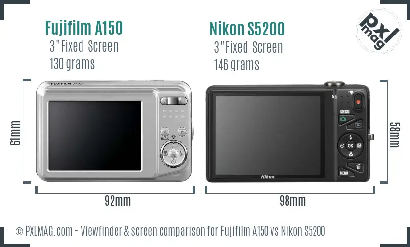 Fujifilm A150 vs Nikon S5200 Screen and Viewfinder comparison
