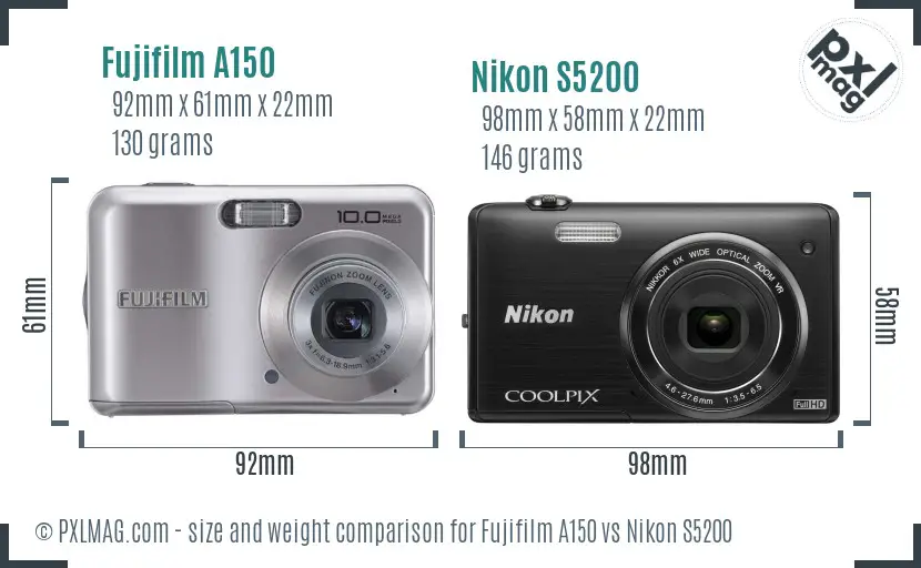 Fujifilm A150 vs Nikon S5200 size comparison