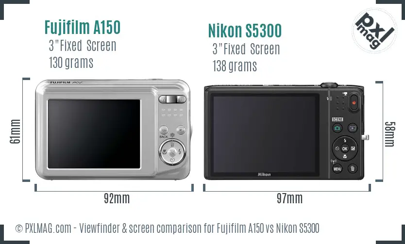 Fujifilm A150 vs Nikon S5300 Screen and Viewfinder comparison