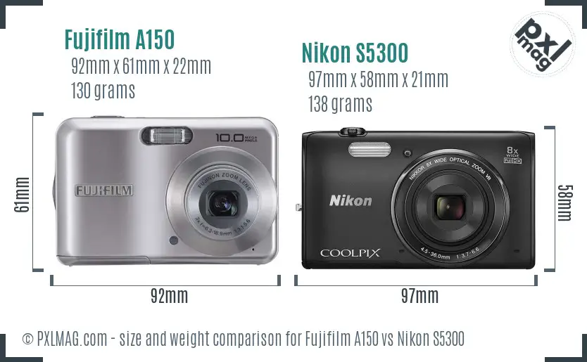 Fujifilm A150 vs Nikon S5300 size comparison