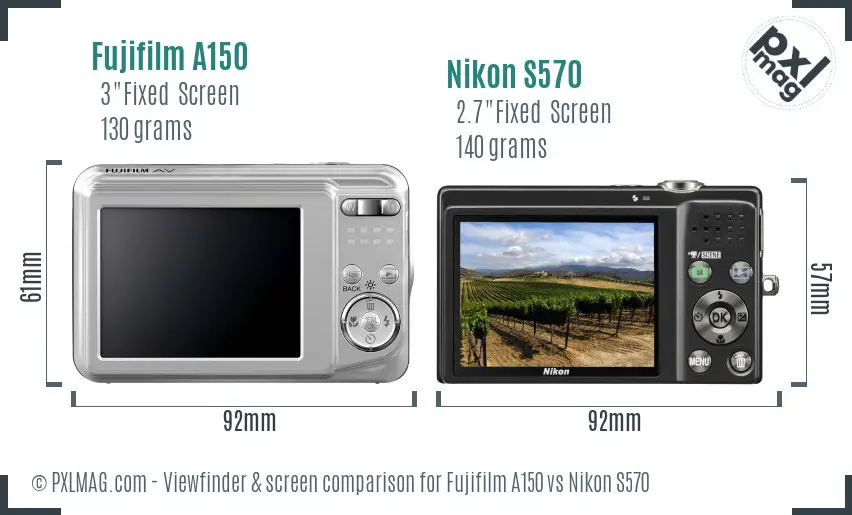 Fujifilm A150 vs Nikon S570 Screen and Viewfinder comparison