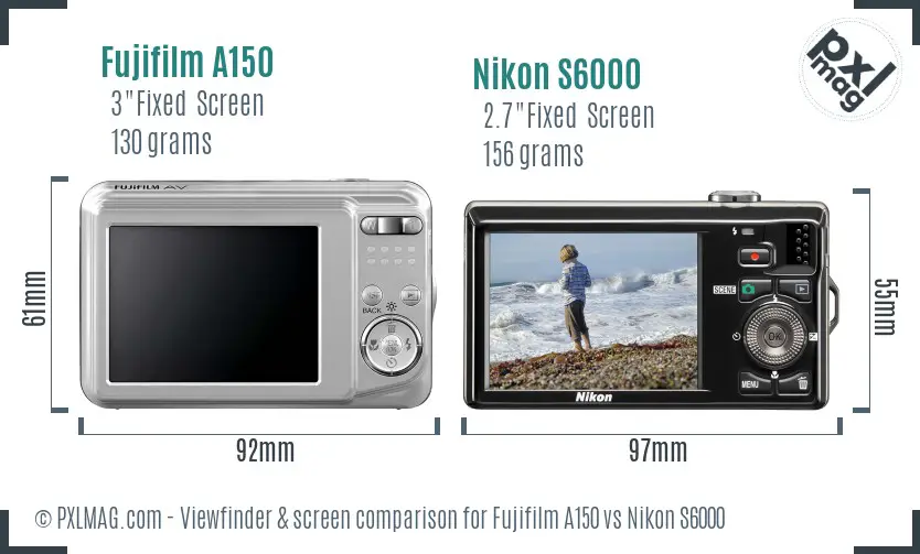 Fujifilm A150 vs Nikon S6000 Screen and Viewfinder comparison